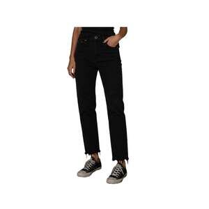 Black Relaxed Straight Leg Raw Hem Jeans 90s Grunge Minimal Large